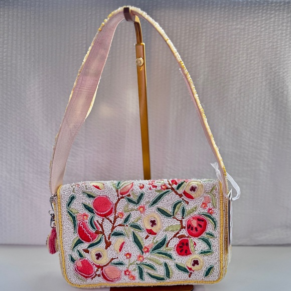 Handmade Beaded Peach Shoulder Bag + Peach Bag Charm NWT - Picture 2 of 6